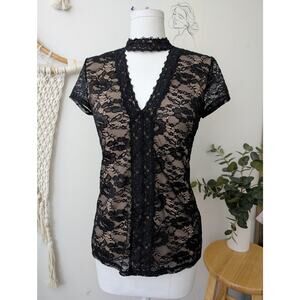 express black stretch lace top with choker collar